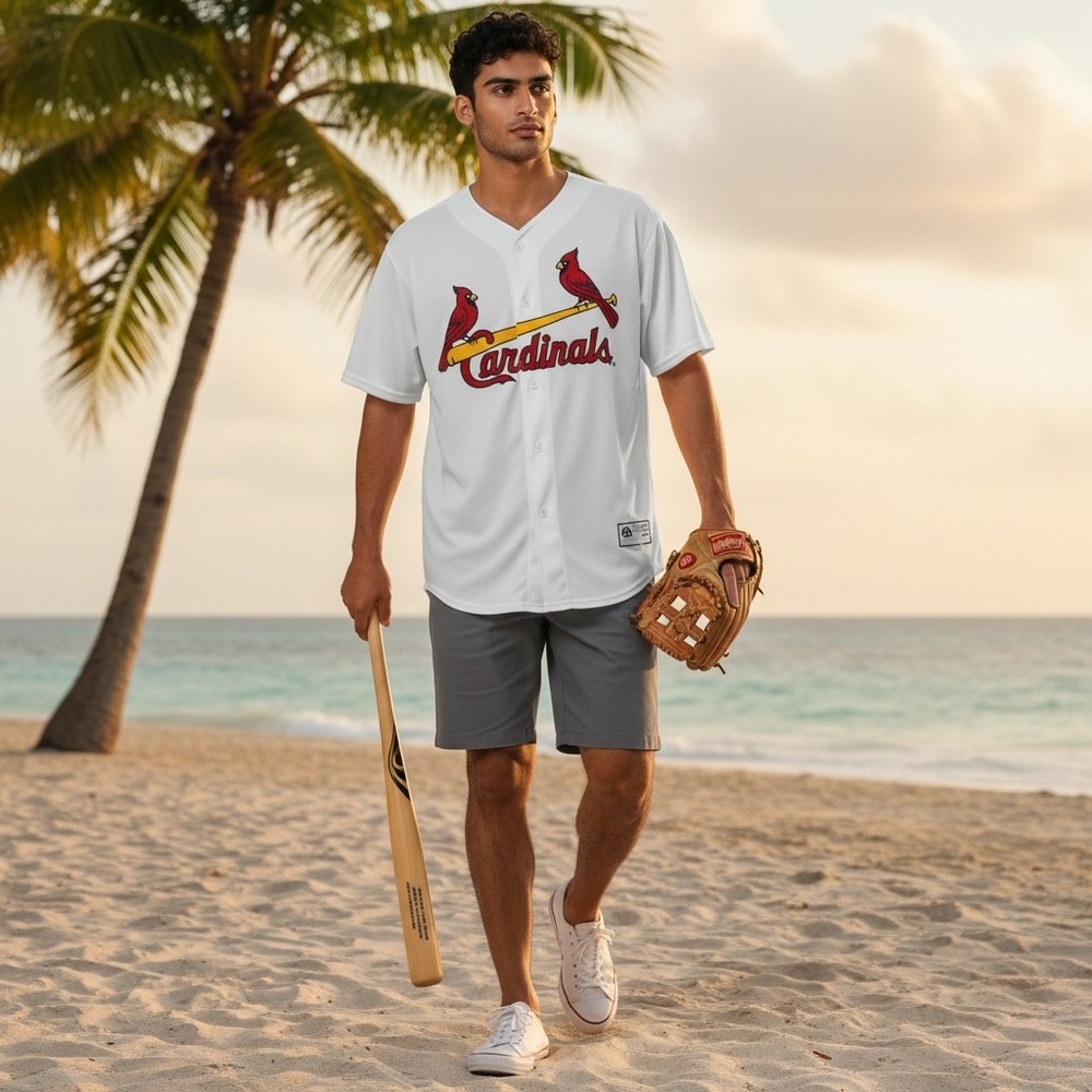 St Louis Cardinals MLB Baseball Jersey White Mesh Birds on the‎ Bat Mens XL